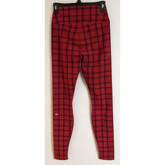 NEW! Wmn's ALO Occasion Buffalo Plaid Leggings in Scarlett Red w/Side Stripe M - Picture 4 of 16